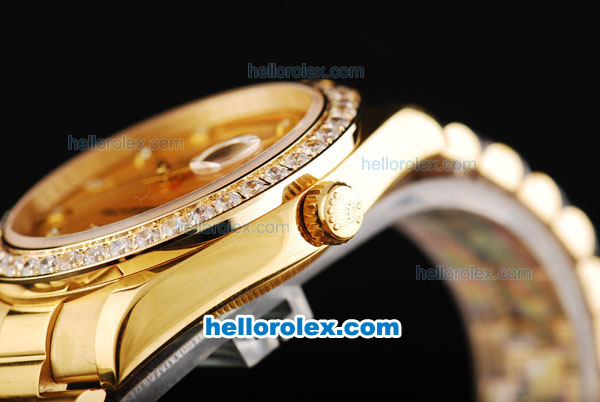 Rolex Day Date II Automatic Movement Full Gold with Diamond Bezel-Gold Dial and Diamond Markers - Click Image to Close